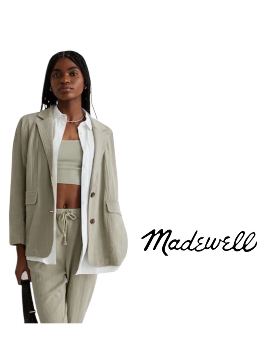 Madewell Oversized Light Olive Green Blazer Cotton Size L